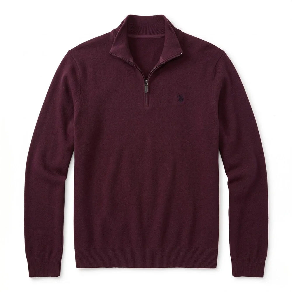 US Polo‎ Assn Quarter Zip Sweater Mens L Burgundy VTG Pullover Knit Logo Fall